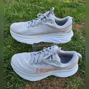 HOKA ONE Bondi 8 Women's Light Gray Neutral Running Shoes Size 10B